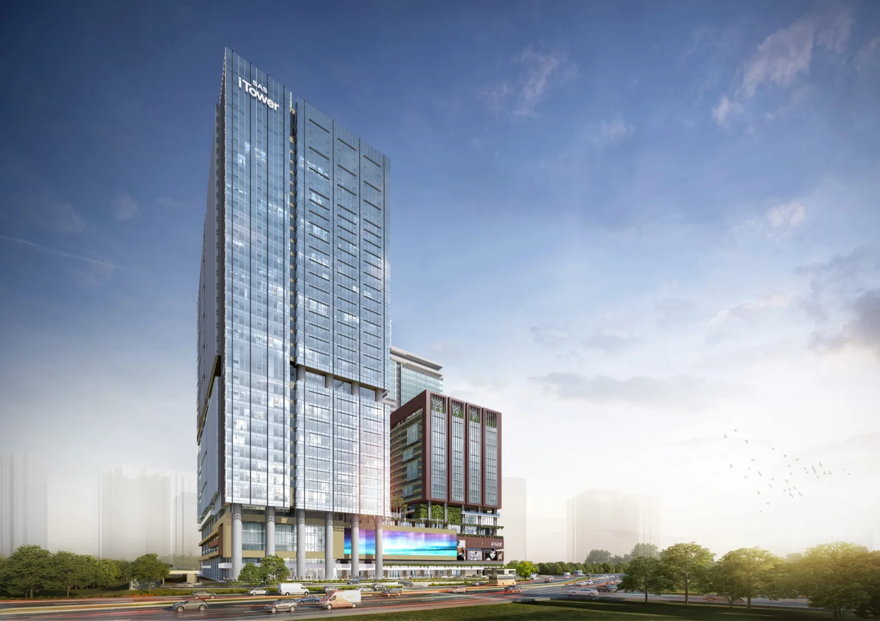 SAS iTower — slender tower at dawn